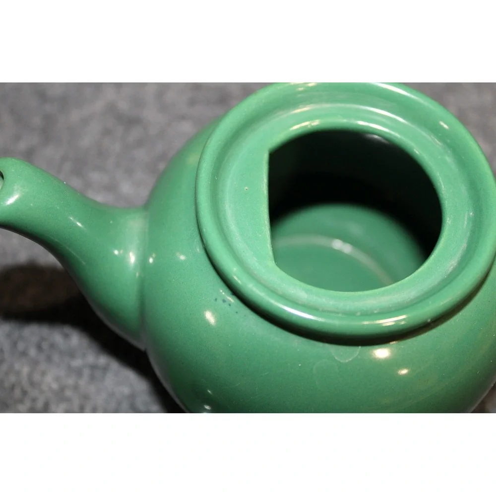 Green Ceramic Small Teapot with Lid Glazed Traditional Round Tea Pot 6.5in Wide